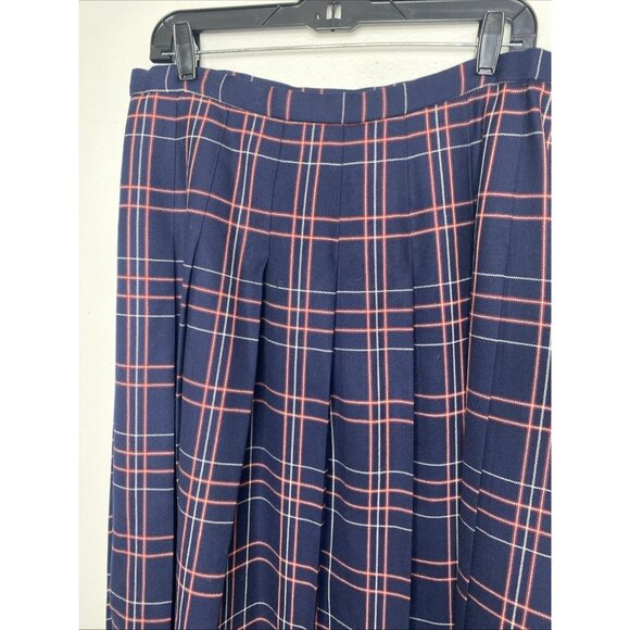 Vintage Pendleton Blue Red Plaid Pleated Virgin Wool Midi Skirt Sz 16 Made USA - Picture 2 of 5